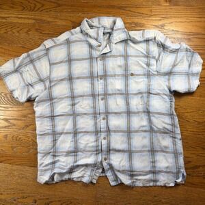 Islander Linen Shirt Mens XL Blue Plaid Lightweight Summer Fisherman Beach